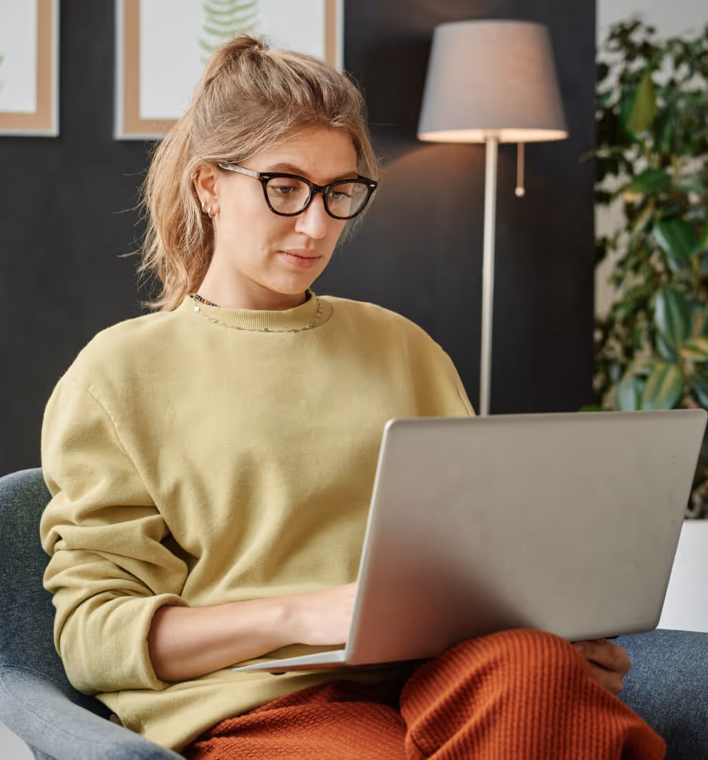 Woman learning on laptop